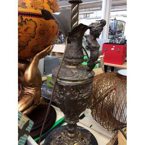 467 - A LARGE SPELTER EWER CONVERTED TABLE LAMP