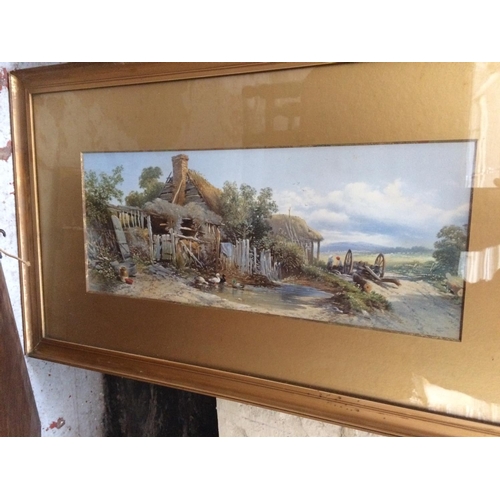 589 - TWO 1866 GILT FRAMED WATERCOLOURS OF VILLAGES - BOTH SIGNED M H LONG