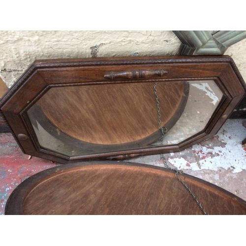 590 - TWO VINTAGE BEVEL EDGE MIRRORS TO INCLUDE ONE OAK FRAMED AND ONE MAHOGANY FRAMED