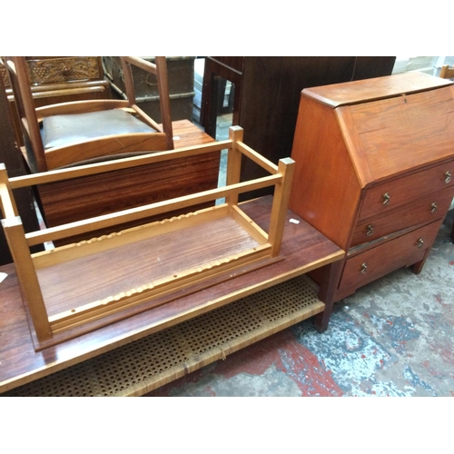 640 - FIFTEEN ITEMS TO INCLUDE TWO VINTAGE MAHOGANY FRAMED CHAIRS, TWO COFFEE TABLES, BUREAU, DROP LEAF DI... 