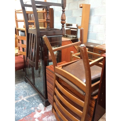 640 - FIFTEEN ITEMS TO INCLUDE TWO VINTAGE MAHOGANY FRAMED CHAIRS, TWO COFFEE TABLES, BUREAU, DROP LEAF DI... 