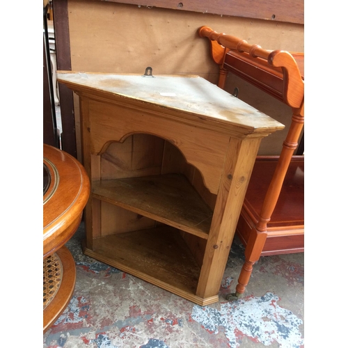 719 - A PINE WALL HANGING CORNER CABINET