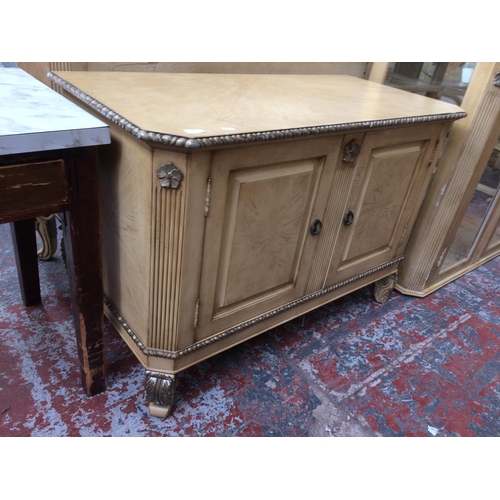 761 - A GOOD QUALITY THREE PIECE RIVIERA SOLID ASH ELABORATE FRENCH STYLE DINING SUITE COMPRISING OF A CIR... 