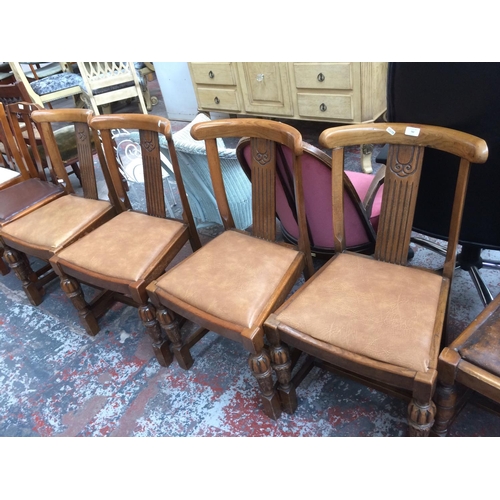 783 - FOUR VINTAGE DINING CHAIRS WITH TAN LEATHERETTE SEATS