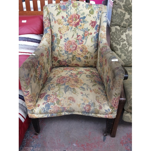 811 - A GOOD QUALITY VICTORIAN FLORAL UPHOLSTERED OCCASIONAL CHAIR