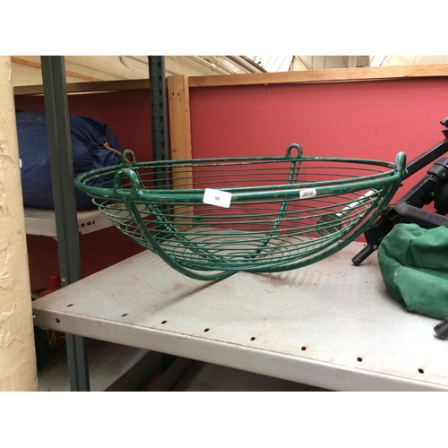 93 - A GREEN PAINTED LARGE METAL HANGING BASKET