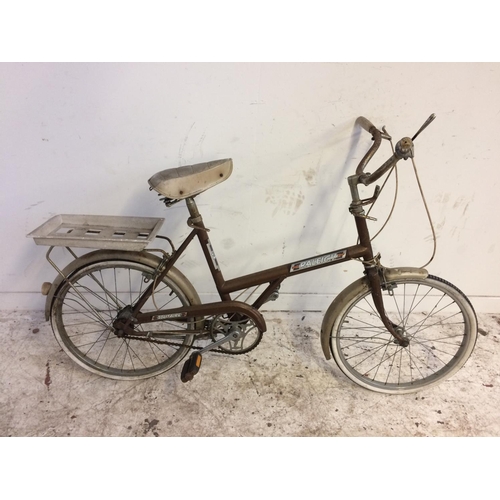 8 - A VINTAGE BROWN RALEIGH 20 LADIES SHOPPING BIKE WITH REAR CARRIER AND THREE SPEED STURMEY ARCHER GEA... 