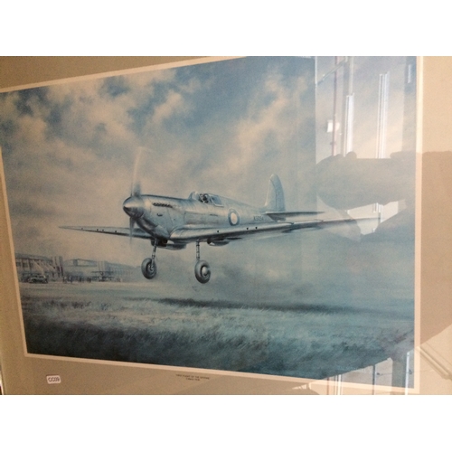 582A - TWO AVIATION PRINTS TO INCLUDE THE FIRST FLIGHT OF THE SPITFIRE AND A LANCASTER BOMBER IN FLIGHT