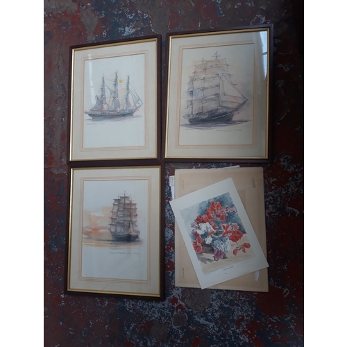 607 - TWO ORIENTAL OIL ON BOARDS OF HONG KONG HARBOUR AND THREE WATERCOLOURS OF SHIPS