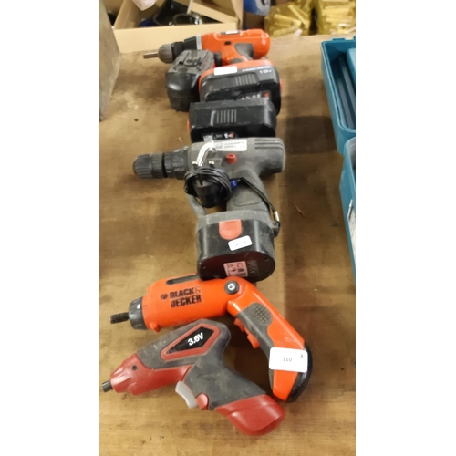 110 - SIX ITEMS TO INCLUDE A BLACK & DECKER EPC188 18V CORDLESS DRILL WITH TWO BATTERIES, B&Q 3.6V CORDLES... 