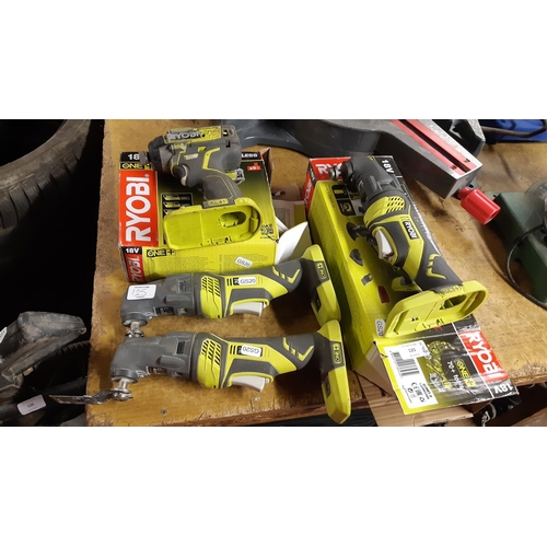 125 - FOUR RYOBI ONE+ CORDLESS TOOLS TO INCLUDE BOXED P181DEL IMPACT DRIVER, TWO RMT1801 MULTI TOOLS AND O... 