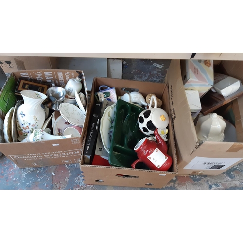 298 - FIVE BOXES CONTAINING MIXED ITEMS TO INCLUDE CERAMICS, GLASSWARE, KITCHENALIA, LADIES HANDBAGS, PICT... 