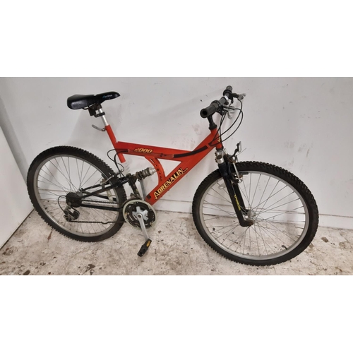 8 - A RED ADRENALINE 2000 DUAL SUSPENSION MENS MOUNTAIN BIKE WITH 21 SPEED SHIMANO GEAR SYSTEM