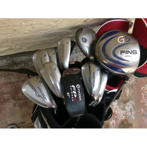 93 - TWO GOLF BAGS TO INCLUDE ONE TAYLORMADE AND ONE FAZER CONTAINING PING, FAZER AND MISCELA GOLF CLUBS