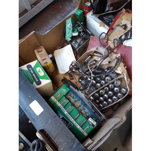 281 - TWO BOXES CONTAINING VINTAGE HEATHKIT 2 WAY RADIO, BOOKS, VALVES, SPARE COMPONENTS ETC.