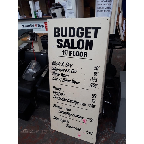 23 - A LARGE SELECTION OF PROFESSIONAL HAIR SALON EQUIPMENT TO INCLUDE VINTAGE HAIRDRYER CHAIRS, STOOLS, ... 