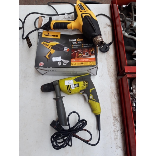 200 - TWO ITEMS TO INCLUDE A BOXED WAGNER HEAT GUN TOGETHER WITH A GREEN AND GREY RYOBI RPD500 ELECTRIC DR... 