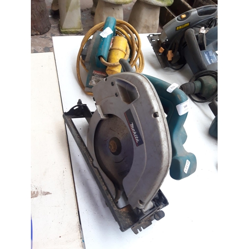 202 - TWO GREEN MAKITA POWER TOOLS TO INCLUDE AN N923BD 110V PLANER AND A 5704R HANDHELD CIRCULAR SAW