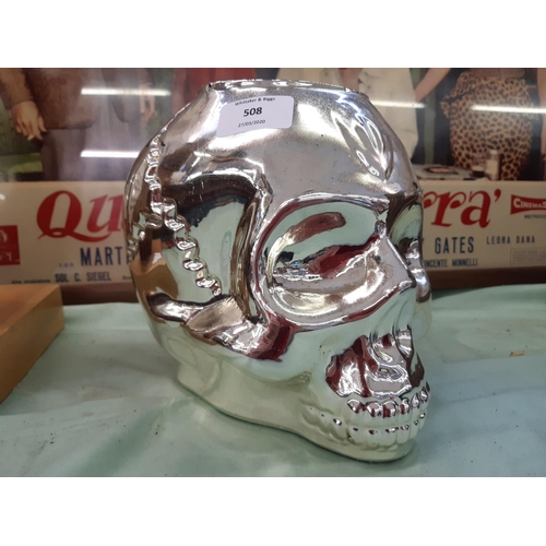 572 - A MODERN CHROME EFFECT SKULL VASE