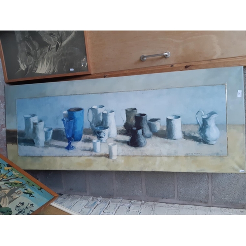 725 - A LARGE MODERN PRINT ON CANVAS OF A STILL LIFE SCENE