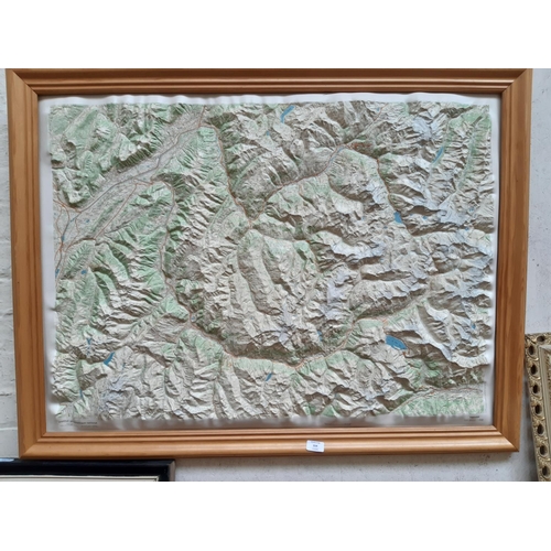 727 - A VINTAGE BEECH FRAMED 3D GEOGRAPHICAL MAP