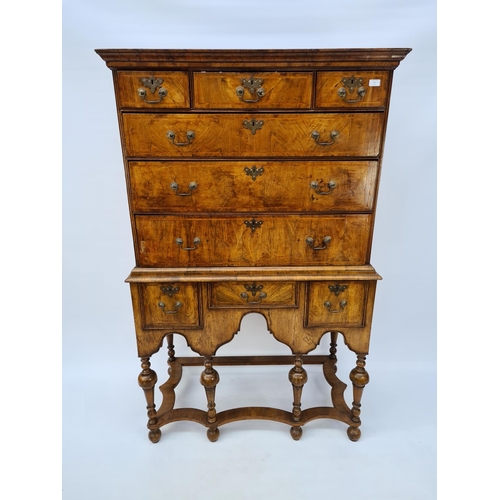 66 - AN EARLY 18TH CENTURY QUEEN ANNE WALNUT CHEST ON STAND WITH HERRINGBONE BANDING TO DRAWERS, SOLID WA... 