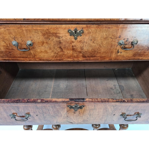 66 - AN EARLY 18TH CENTURY QUEEN ANNE WALNUT CHEST ON STAND WITH HERRINGBONE BANDING TO DRAWERS, SOLID WA... 