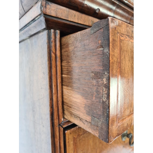 66 - AN EARLY 18TH CENTURY QUEEN ANNE WALNUT CHEST ON STAND WITH HERRINGBONE BANDING TO DRAWERS, SOLID WA... 