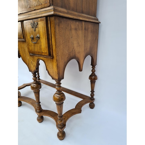 66 - AN EARLY 18TH CENTURY QUEEN ANNE WALNUT CHEST ON STAND WITH HERRINGBONE BANDING TO DRAWERS, SOLID WA... 