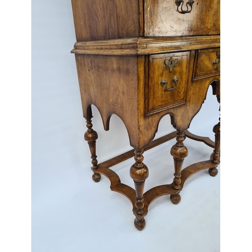 66 - AN EARLY 18TH CENTURY QUEEN ANNE WALNUT CHEST ON STAND WITH HERRINGBONE BANDING TO DRAWERS, SOLID WA... 