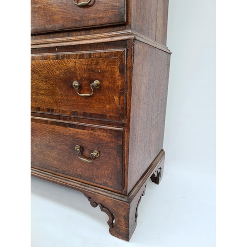 72 - A GEORGE III OAK CHEST ON CHEST WITH TWO SHORT OVER THREE LONG DRAWERS TO THE UPPER HALF AND A FURTH... 