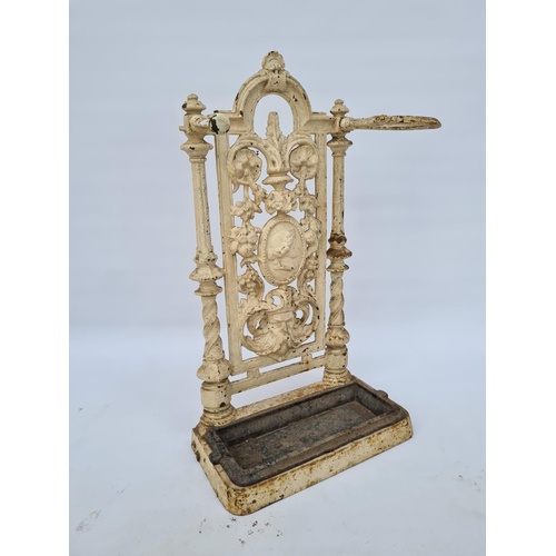 21 - A 19TH CENTURY COALBROOKDALE STYLE WHITE PAINTED CAST IRON UMBRELLA STAND - MEASURING APPROX. HEIGHT... 