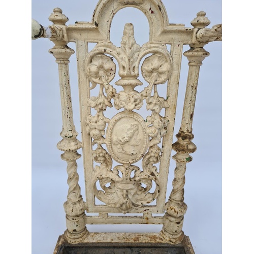 21 - A 19TH CENTURY COALBROOKDALE STYLE WHITE PAINTED CAST IRON UMBRELLA STAND - MEASURING APPROX. HEIGHT... 