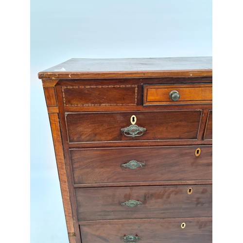 36 - A GEORGIAN INLAID MAHOGANY CHEST OF TWO SHORT OVER THREE LONG DRAWERS WITH SATINWOOD AND EBONY INLAY... 