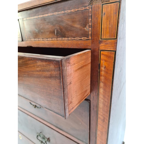 36 - A GEORGIAN INLAID MAHOGANY CHEST OF TWO SHORT OVER THREE LONG DRAWERS WITH SATINWOOD AND EBONY INLAY... 