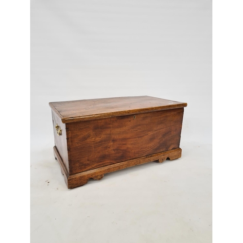 75 - A VICTORIAN PINE BLANKET BOX ON BRACKET FEET WITH BRASS ESCUTCHEON, REPLACED BRASS HANDLES AND INNER... 