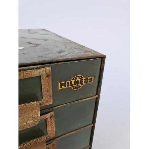 3 - A MID 20TH CENTURY MILNERS GREEN METAL FIVE DRAWER FILING CABINET - MEASURING APPROX. HEIGHT 35.5CM,... 