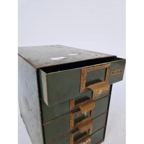 3 - A MID 20TH CENTURY MILNERS GREEN METAL FIVE DRAWER FILING CABINET - MEASURING APPROX. HEIGHT 35.5CM,... 