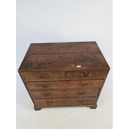 39 - A GEORGIAN OAK CHEST OF TWO SHORT OVER THREE LONG DRAWERS WITH ORIGINAL BRASS SWAN NECK HANDLES AND ... 