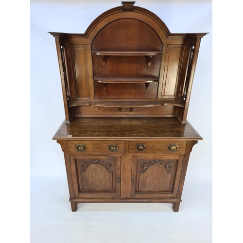 61 - AN ART NOUVEAU CARVED OAK DRESSER WITH TWO LOWER DOORS, TWO DRAWERS WITH EXCELLENT QUALITY ORIGINAL ... 