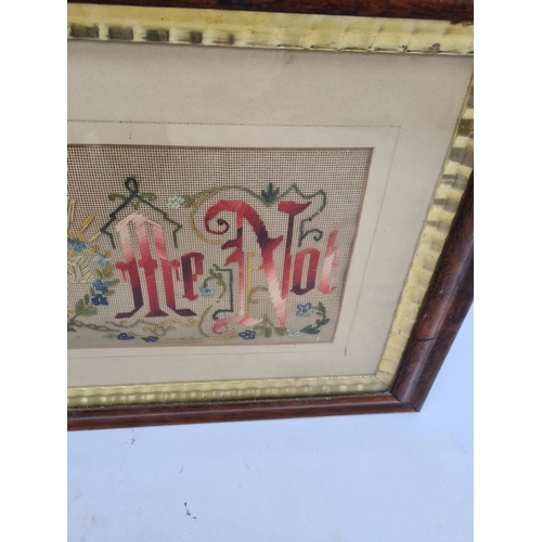 62 - A 19TH CENTURY OAK FRAMED FORGET ME NOT SAMPLER