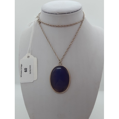 60 - A HALLMARKED LONDON SILVER LADIES NECKLACE WITH INSET PEAR VIOLET CHALCEDONY STONE AND HALLMARKED ST... 