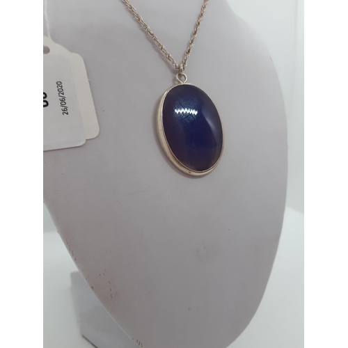 60 - A HALLMARKED LONDON SILVER LADIES NECKLACE WITH INSET PEAR VIOLET CHALCEDONY STONE AND HALLMARKED ST... 