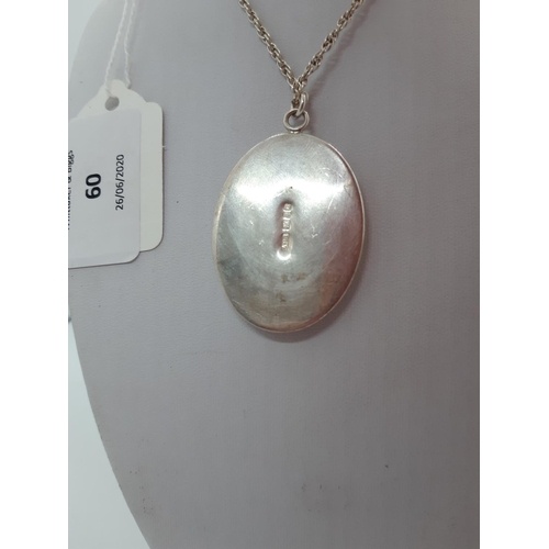 60 - A HALLMARKED LONDON SILVER LADIES NECKLACE WITH INSET PEAR VIOLET CHALCEDONY STONE AND HALLMARKED ST... 