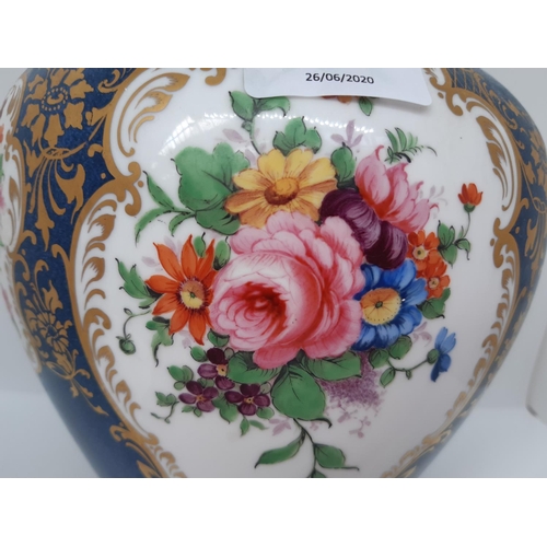 167 - A CROWN STAFFORDSHIRE VASE AND COVER WITH WELL DETAILED HAND PAINTED FLORAL DESIGN - MEASURING APPRO... 