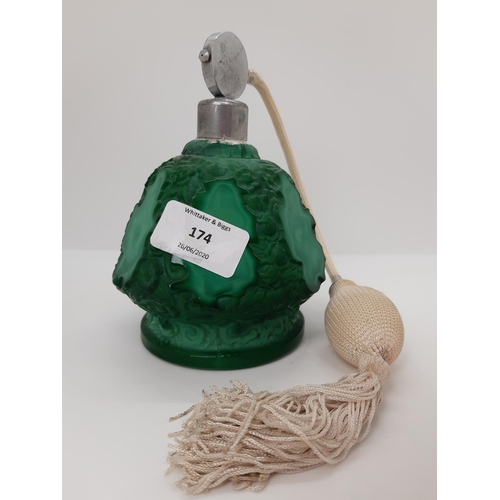 174 - AN ART DECO CARVED MALACHITE LADIES ATOMISER