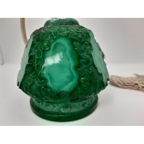 174 - AN ART DECO CARVED MALACHITE LADIES ATOMISER