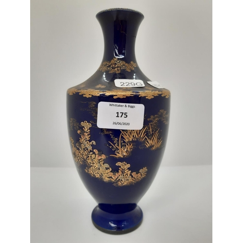 175 - AN EARLY 20TH CENTURY JAPANESE CERAMIC BLUE GROUND VASE WITH GOLD PAINTED FLORAL DESIGN