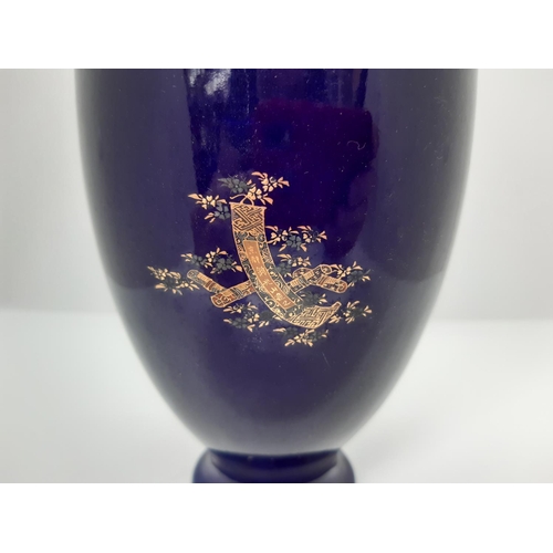 175 - AN EARLY 20TH CENTURY JAPANESE CERAMIC BLUE GROUND VASE WITH GOLD PAINTED FLORAL DESIGN