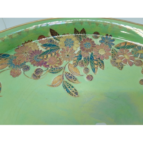 179 - A MID 20TH CENTURY ROYAL WINTON GRIMWADES LARGE LUSTRE BOWL WITH FLORAL BORDER AND GOLD PAINTED RIM ... 